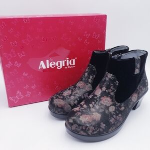 Alegria Hayden Dame Boots Black Floral‎ Ankle Comfort Low Heel Size EU 39 US 8.5